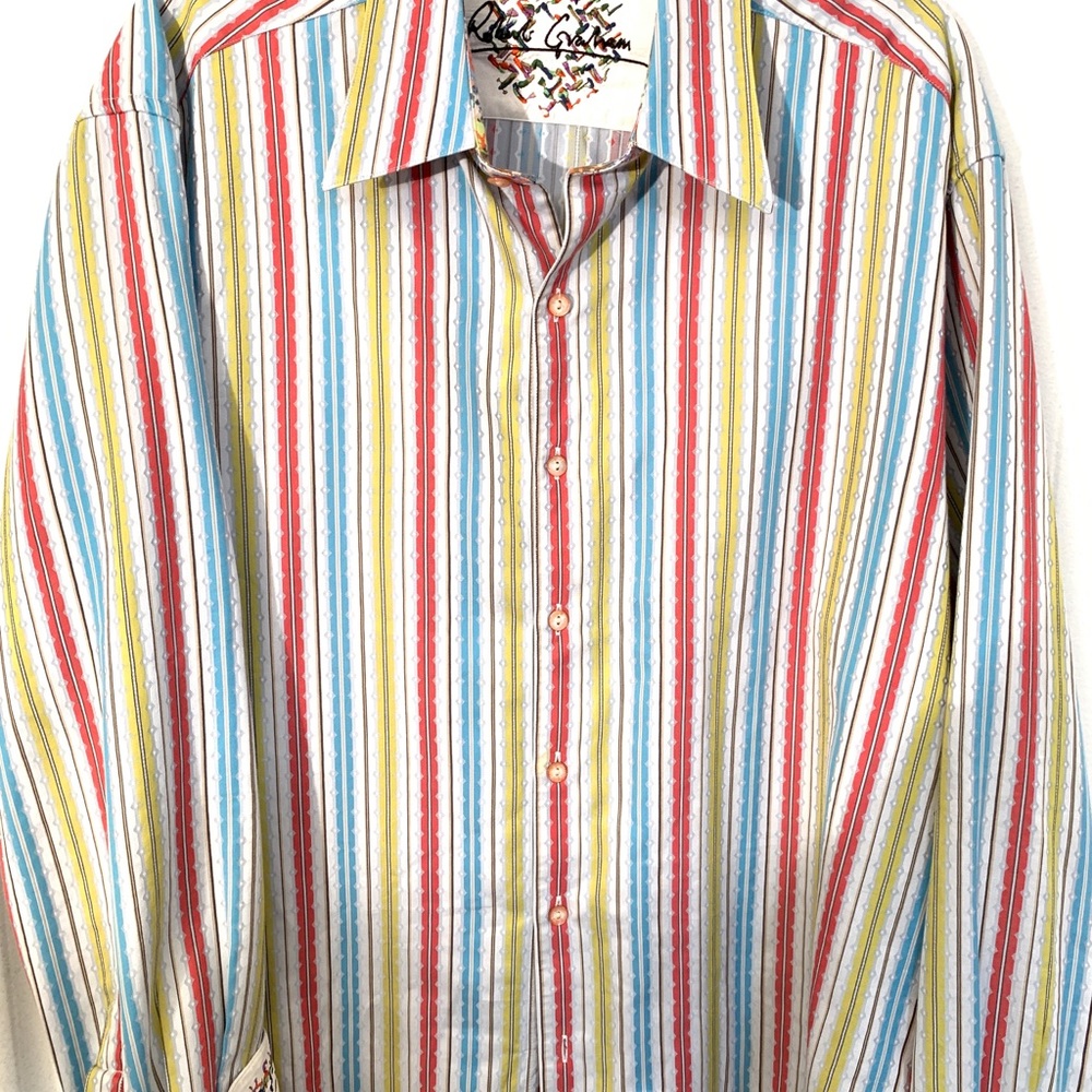 Robert Graham Striped Multi Colored Button Up Xl - image 2